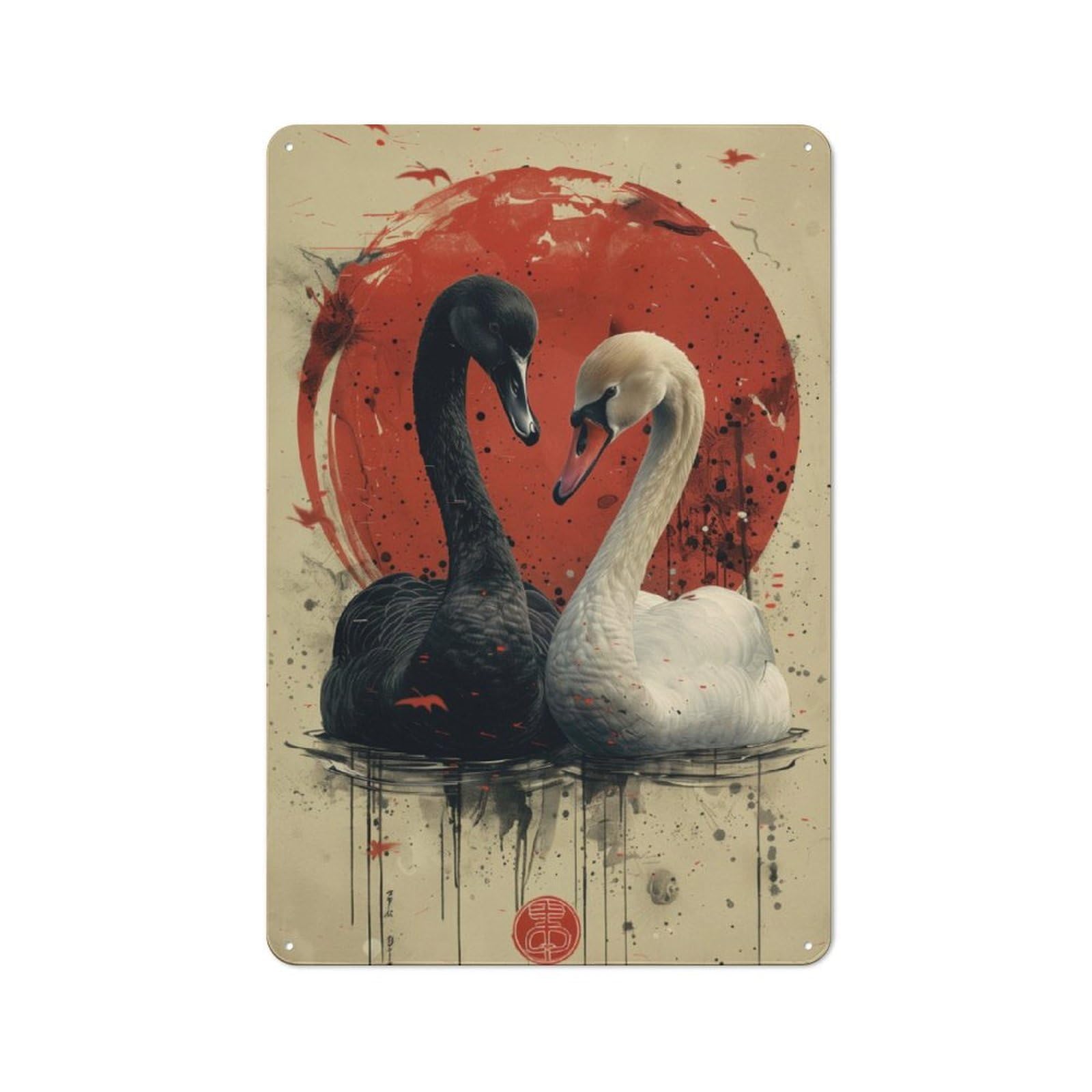 Junmoney Black And White Swan Vintage Tin Sign 30X20cm For Lounge Or Reading Corner, For Home Interiors, Feature Walls And Decorative Displays