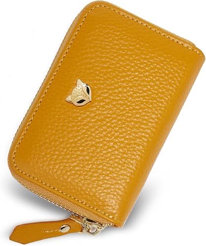 FOXLOVER Pequeños tarjeteros de cuero genuino para mujeres, bloqueo RFID, mini tarjetero para mujer, carteras para tarjetas de mujer con caja de