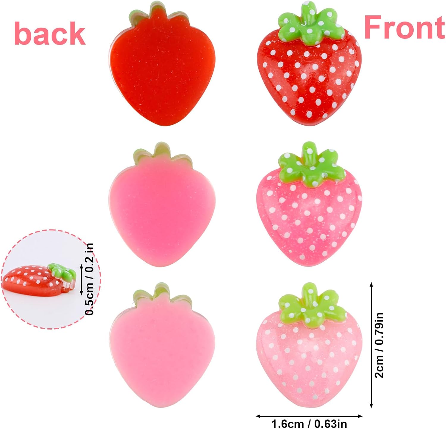 120 Pcs Mini Tiny Miniature Resin Strawberry Bulk Charms, No Hole Flat Back Strawberry Charms Fruit Ornaments for DIY Toy Crafts Jewelry Making Scrapbooking Phone Case Embellishments Decor Decoration - Image 2