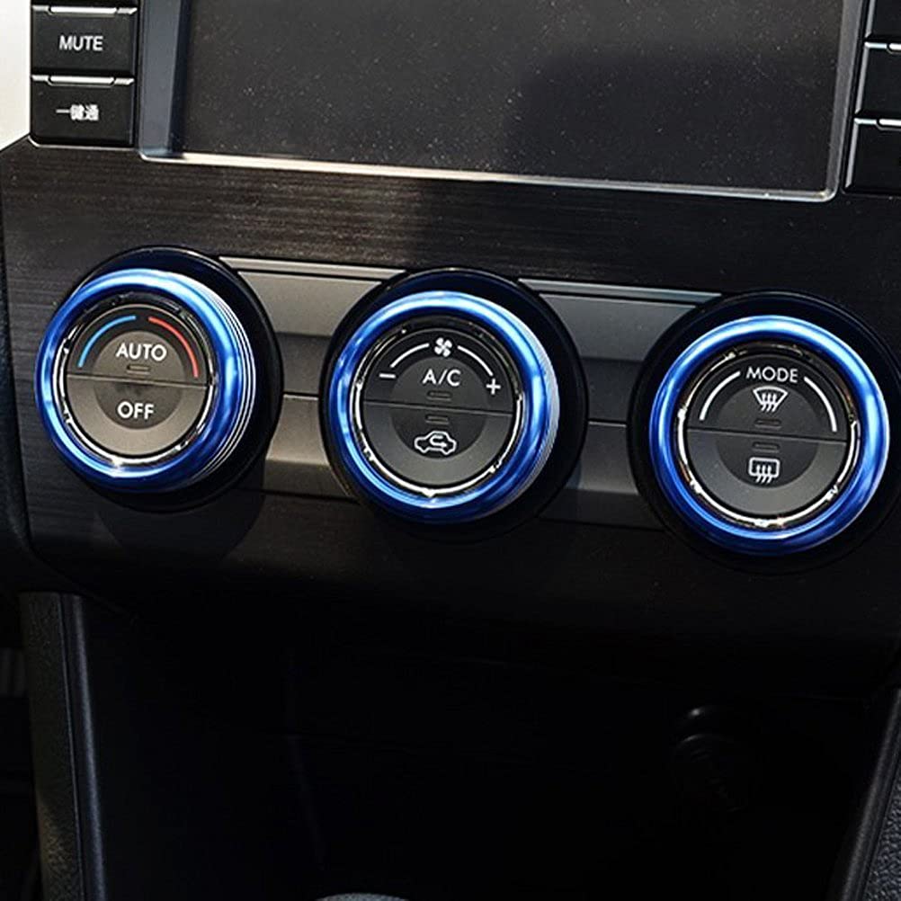 VORCOOL 3pcs Red Anodized Aluminum AC Climate Control Knob Ring Covers for Subaru WRX STI Impreza Forester XV Crosstrek (Blue)
