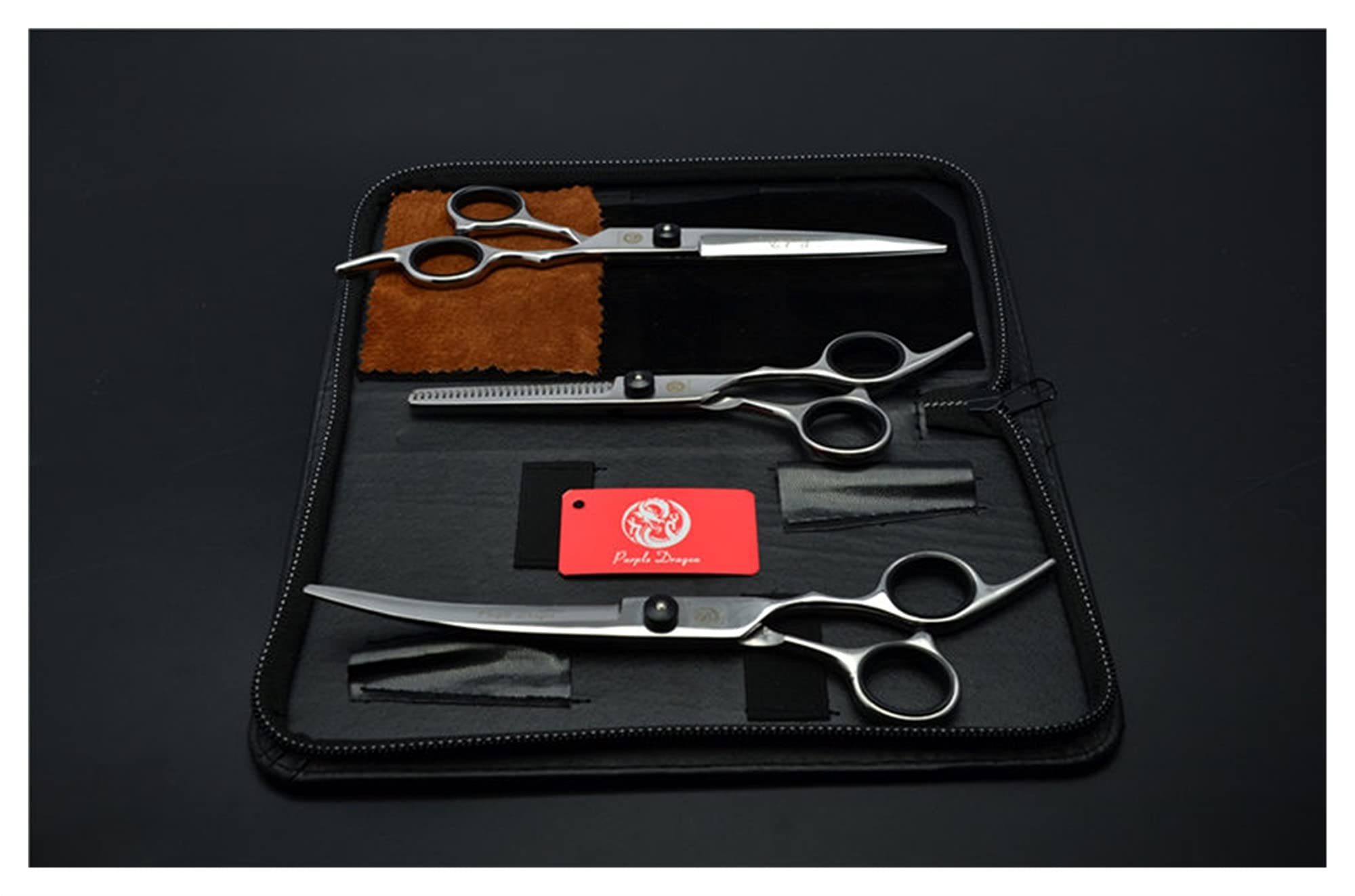 3Pcs Set 7 Inch Animal Hairdressing Scissors Bent Up Curve + Cutting + Thinning Shears Dogs Cats Pets Hair Scissors Scissors Pet,Black Screw One Set