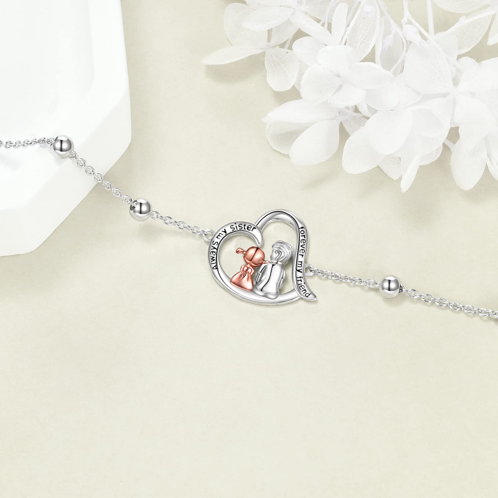 YFN Pulsera de plata de ley para hermano y hermana, regalo de joyería para niña, 5 inches, Plata de ley, No es una piedra preciosa