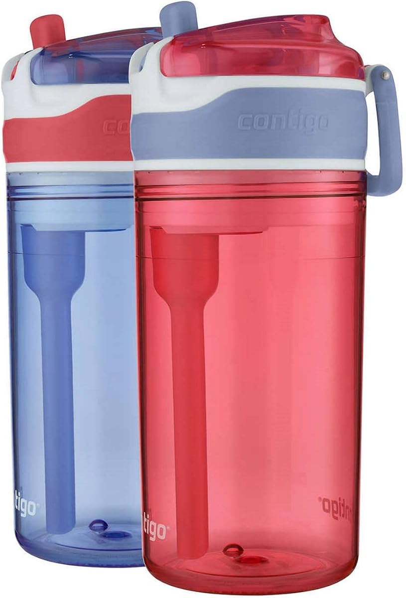 Snack Hero 2-in-1 Bottle Set - 4oz Snack Compartment & 13oz Spill-Proof Water Bottle - Red & Blue