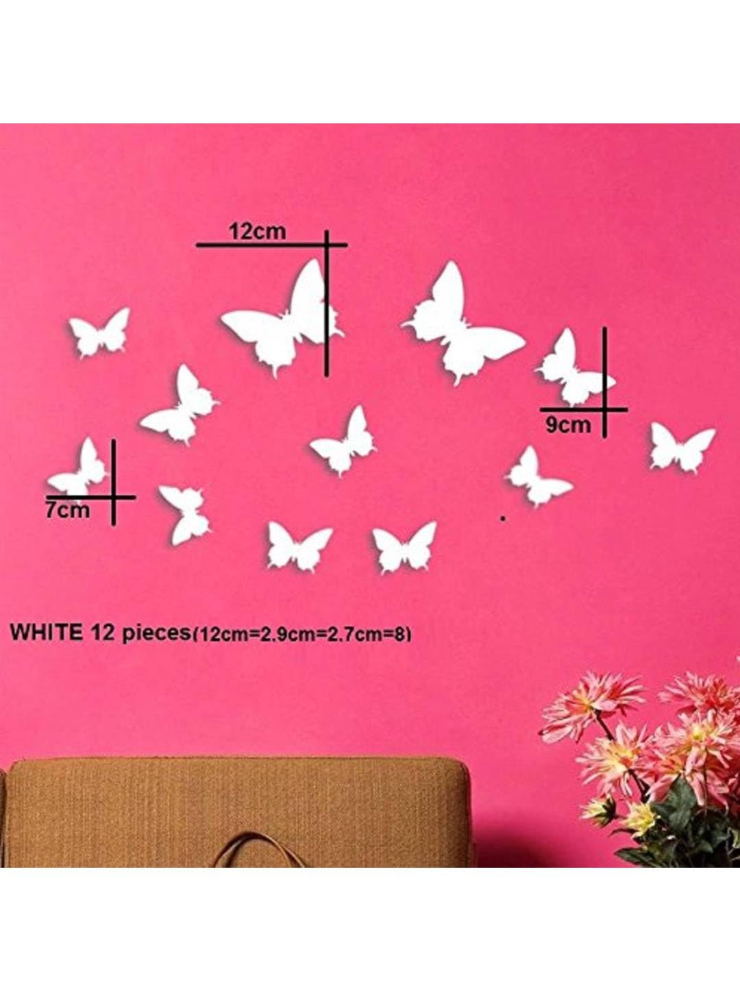 Indian Royals 3D Butterflies' Wall Sticker 1 Combo of 12 Piece (PVC Vinyl, 13 cm x 15 cm, 3D Stickers) (Pink) (Light Pink)