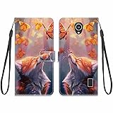 KARTXITAI Hülle Kompatibel mit Huawei Y635,Leder Handyhülle mit Kartenfach Geld Slot Ständer PU Ledertasche Wallet Flip Magnetische Muster Schutzhülle-Fuchs,Schmetterling