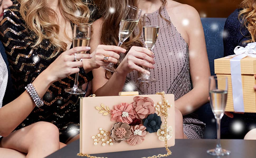 Sac à main élégant floral, pochette de soirée rose taille unique