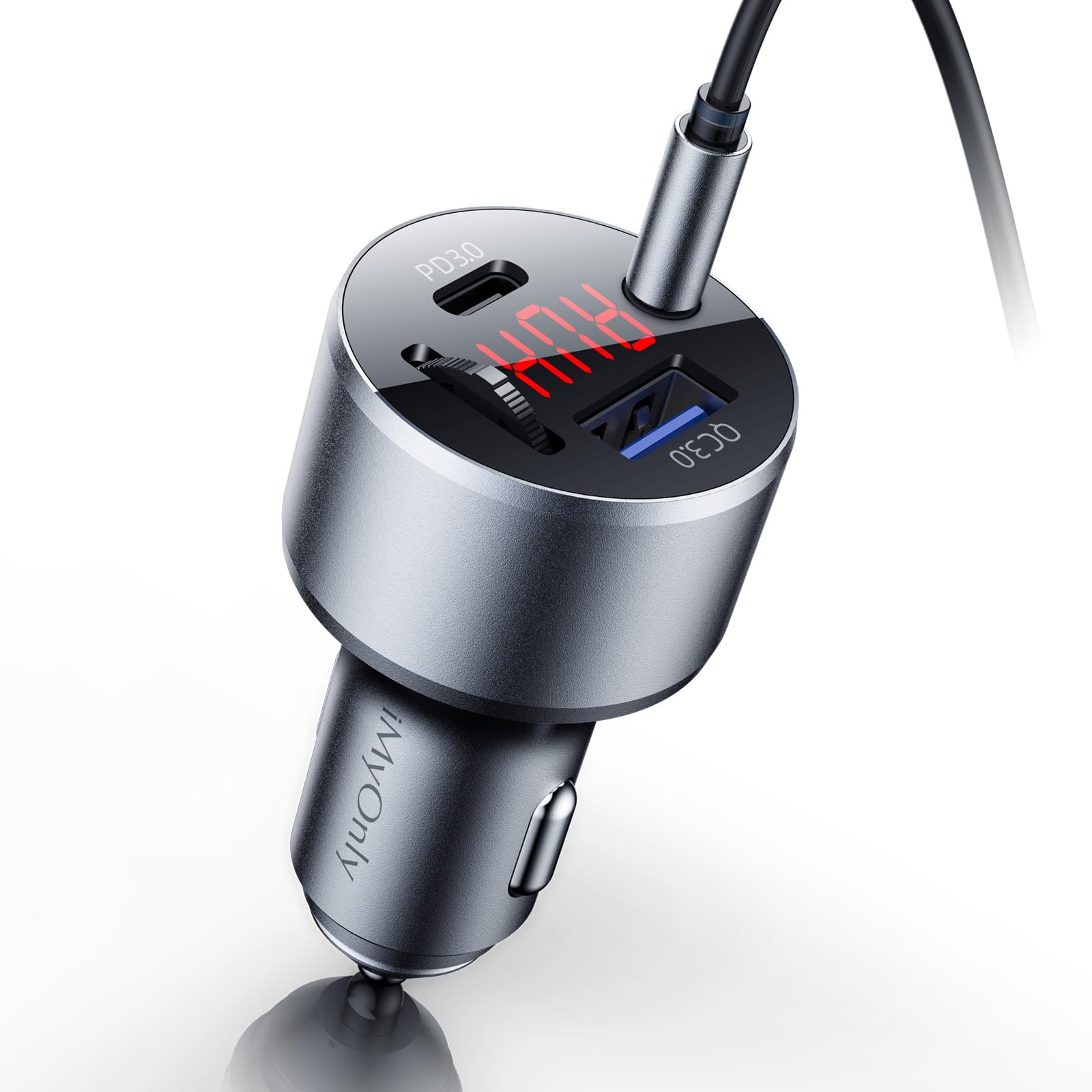 Adaptador AUX para coche Transmisor FM, iMyOnly QC/PD totalmente metálico Bluetooth V5.3 AUX Adaptador para reproductor de música de coche, transmisor Bluetooth con llamadas manos libres