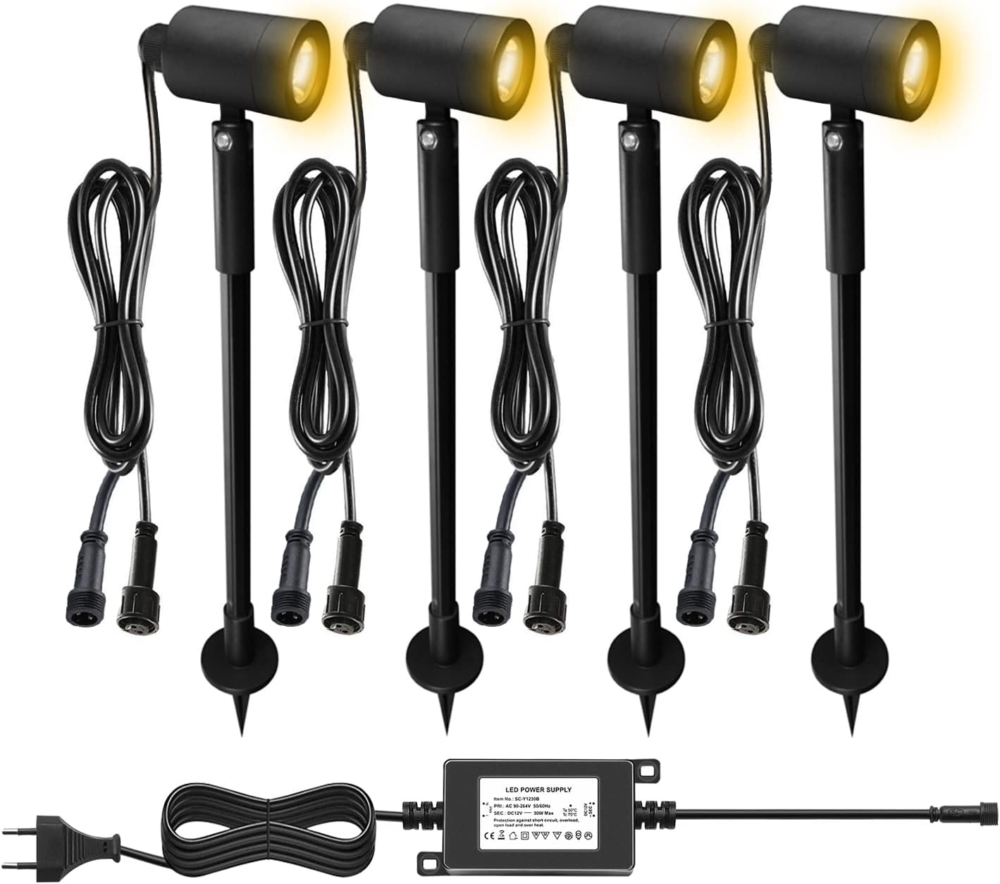 4x LED Gartenstrahler Set - 20m Kabel, IP65, 3000K Warmweiß, Erdspieß