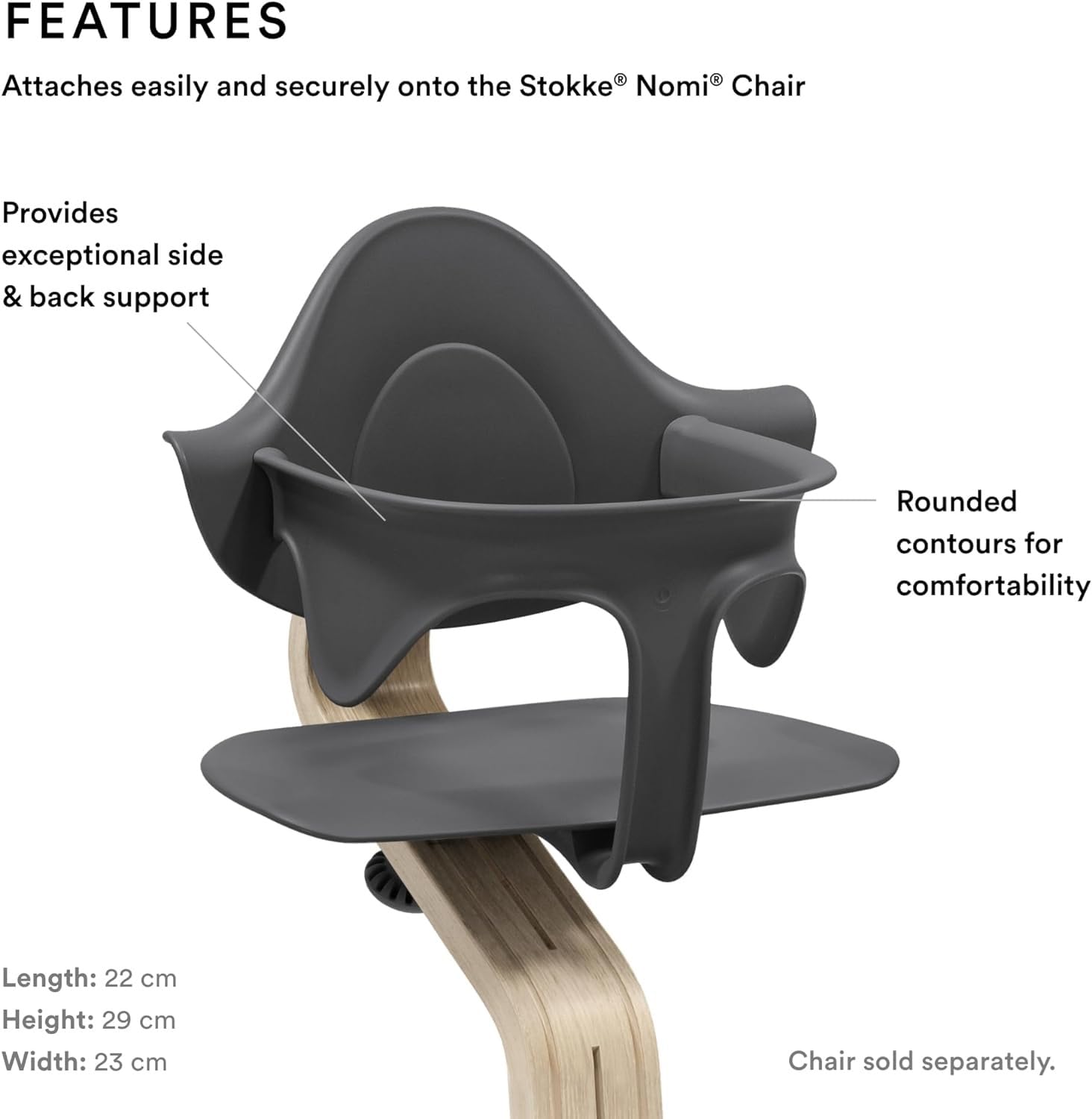 Stokke Nomi Baby Set, Anthracite – Provides comfort, side and back support for the baby sitting – Compatible with all Nomi chairs 