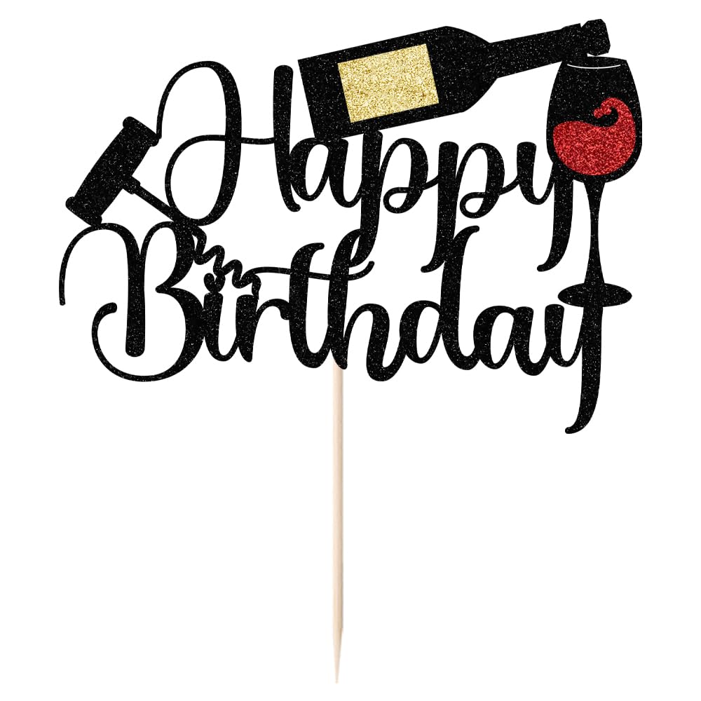 Red Wine Happy Birthday Cake Topper, Celebrating Glorymoment Red Wine Theme Party Supplies/Celebrating Cheers to 21 30 40 50 60 Years Theme Birthday Party Decoration supplies