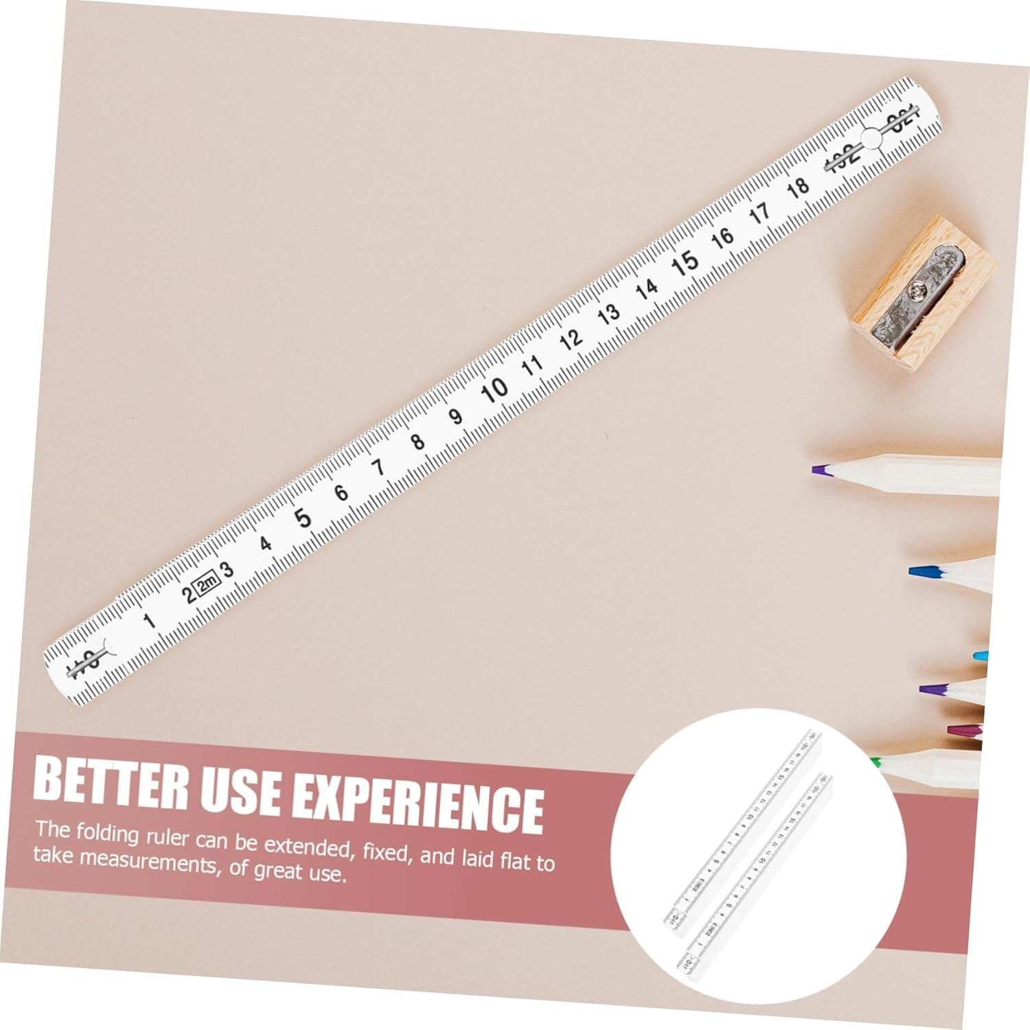 Set di 2 righelli pieghevoli, strumento di misurazione portatile, lungo 2 metri, in plastica, per misurazioni accurate, design compatto per una facile conservazione