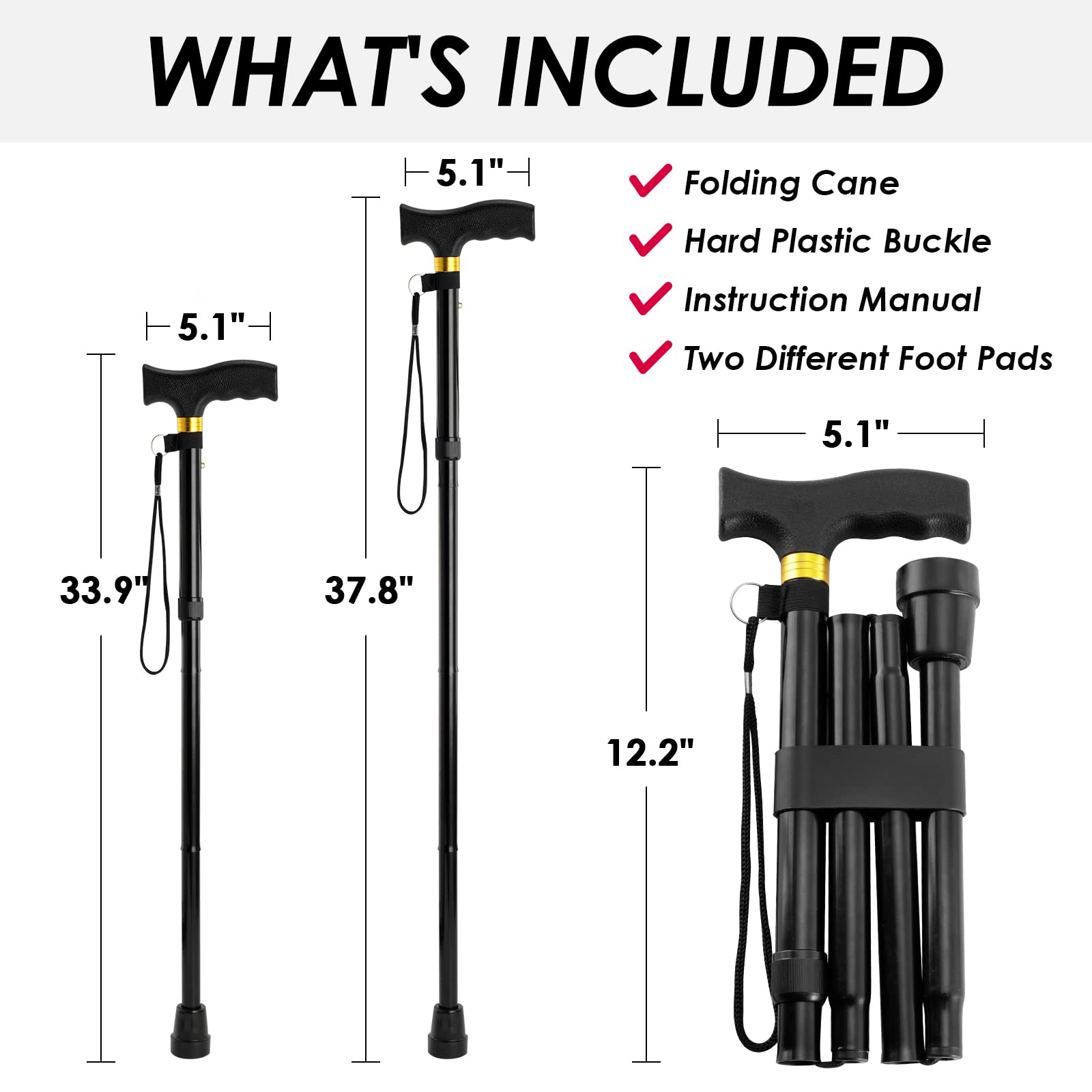 Bastón de paseo PANZHENG para hombre/mujer | Movilidad y vida cotidiana | Bastón de paseo ajustable en altura de 5 niveles | Cómodo bastón portátil con mango en T de plástico