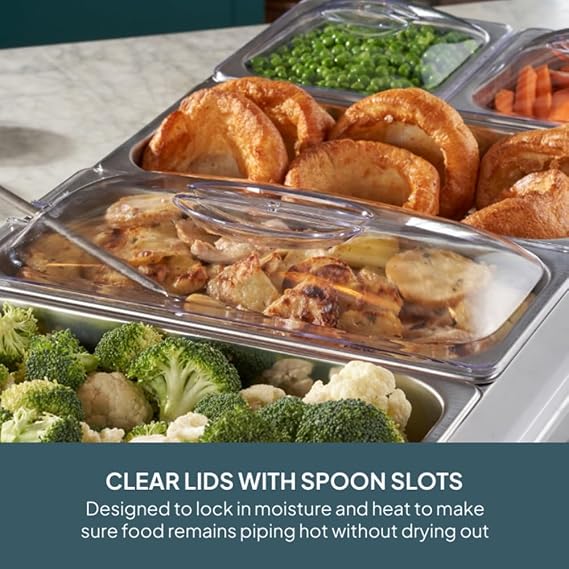 Cooks Professional 5-Section Buffet Warmer 9.6 Litre Capacity with Hotplate Function & Adjustable Temperature Control Dial | 450W X-Large Portable Electric Food Serving Tray | Silver
