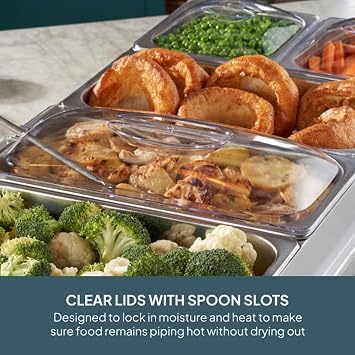 Cooks Professional 5-Section Buffet Warmer 9.6 Litre Capacity with Hotplate Function & Adjustable Temperature Control Dial | 450W X-Large Portable Electric Food Serving Tray | Silver