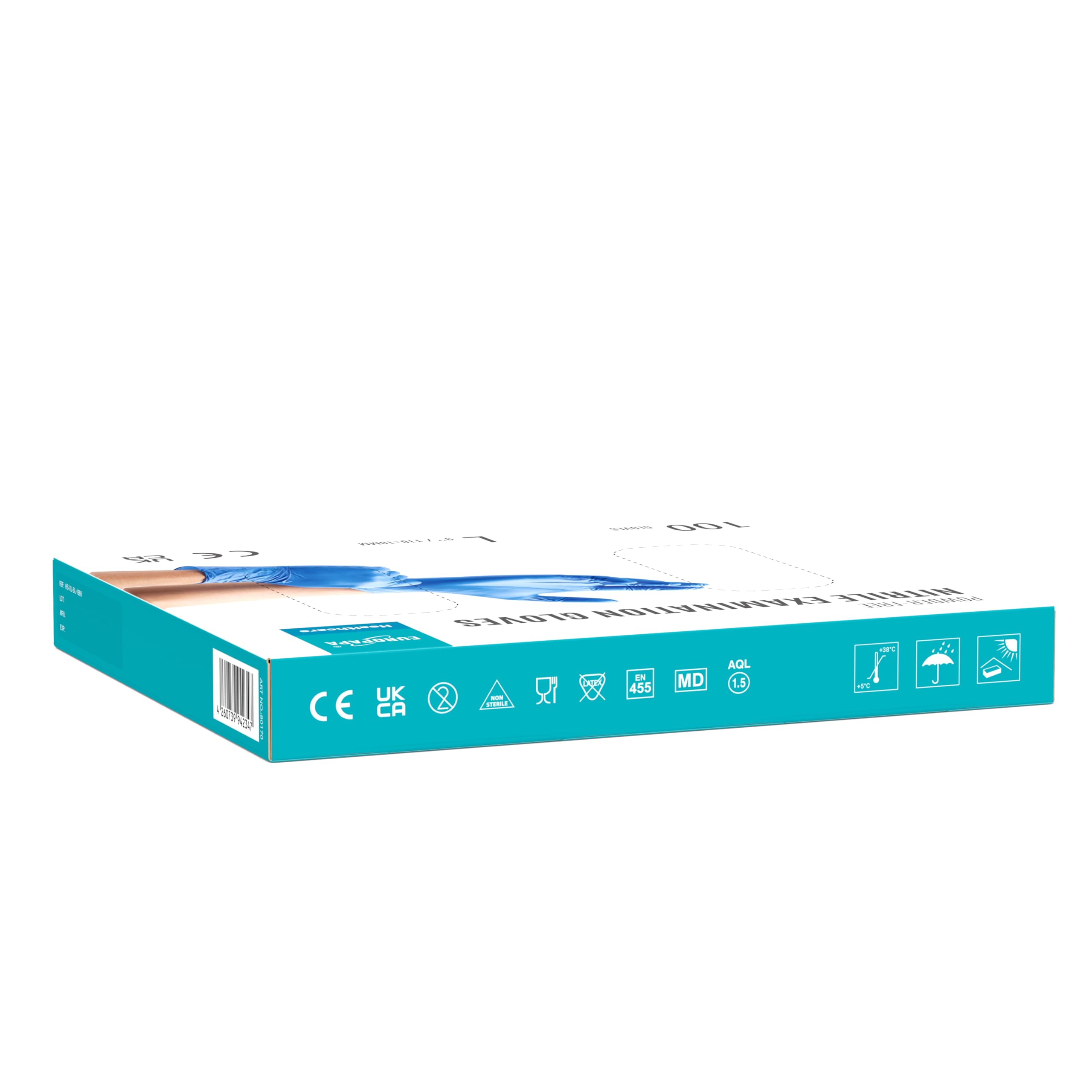 EUROPAPA® 2000 Stück (20x100) Nitrilhandschuhe Box Einweghandschuhe, Einmalhandschuhe, Untersuchungshandschuhe, puderfrei, ohne Latex, unsteril, latexfrei, disposible gloves (L, Ocean Blau)