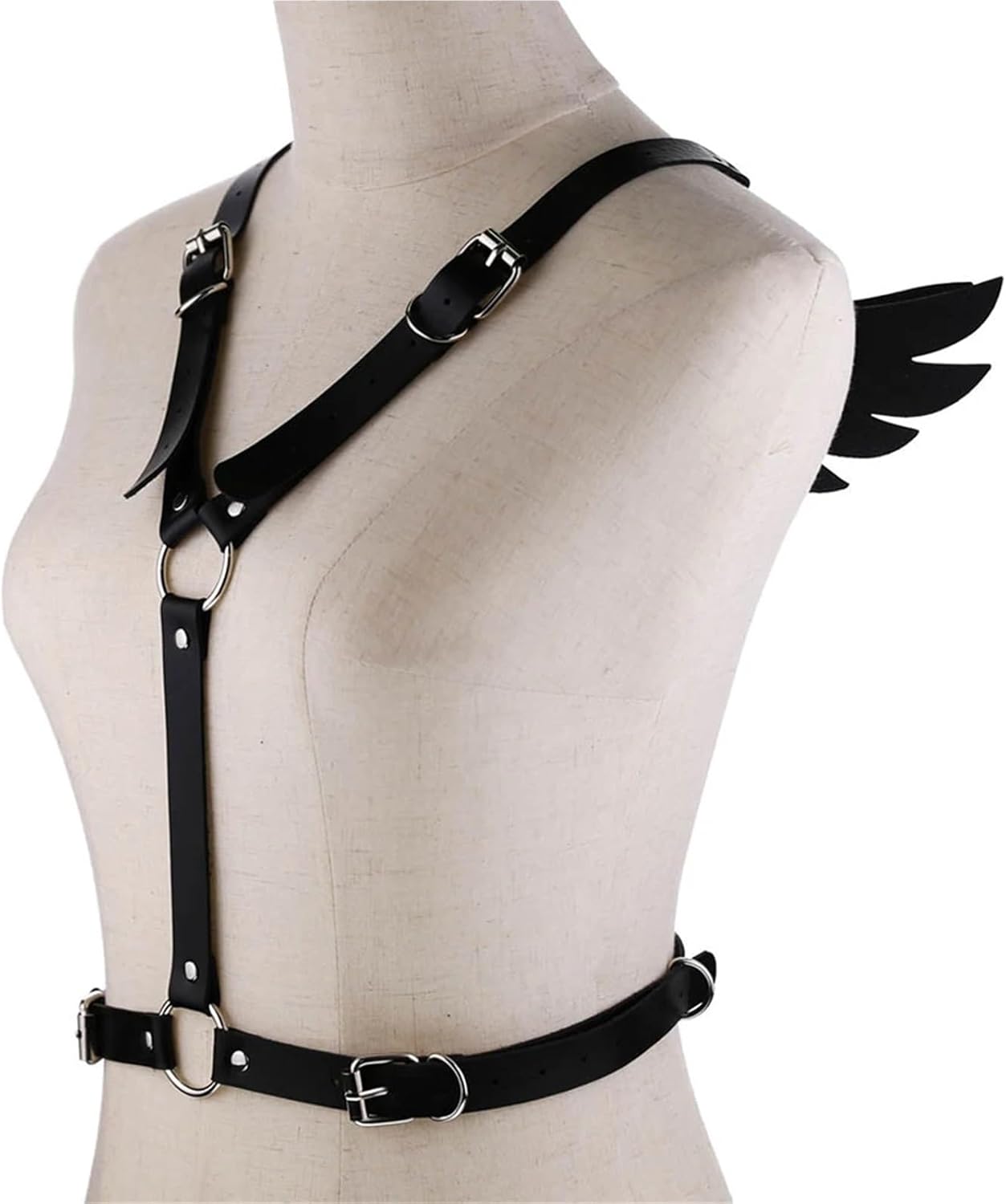 Fashion Women Belts Angel Wing Faux Leather Adjustable Harness Waist Shoulder Bondage Halterneck Body Belt