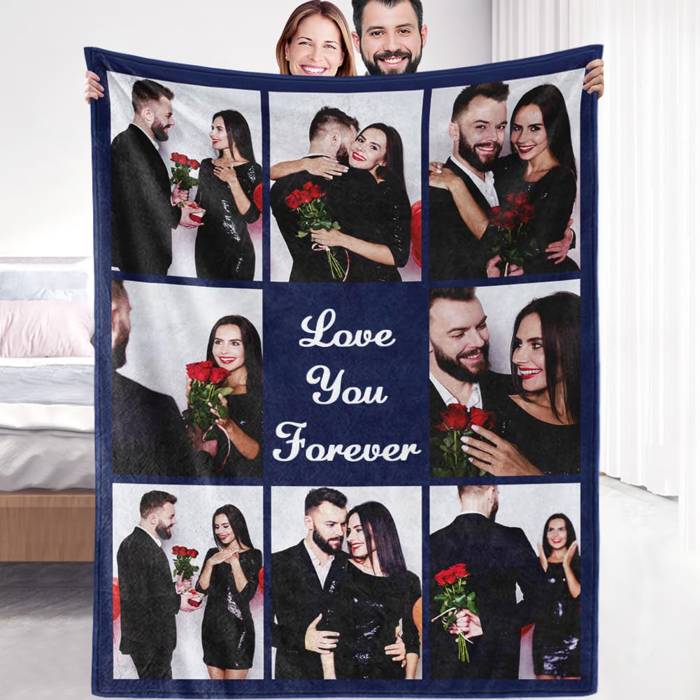 Ships Next Day, Custom Sherpa Fleece Blanket with Photos Text Soft Warm Custom Blanket Personalized Couples Gifts for Boyfriend Girlfriend Customized
