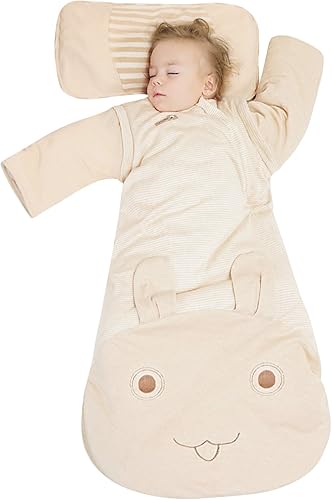 Saco de dormir orgánico para bebé, manta de manga desmontable para otoño