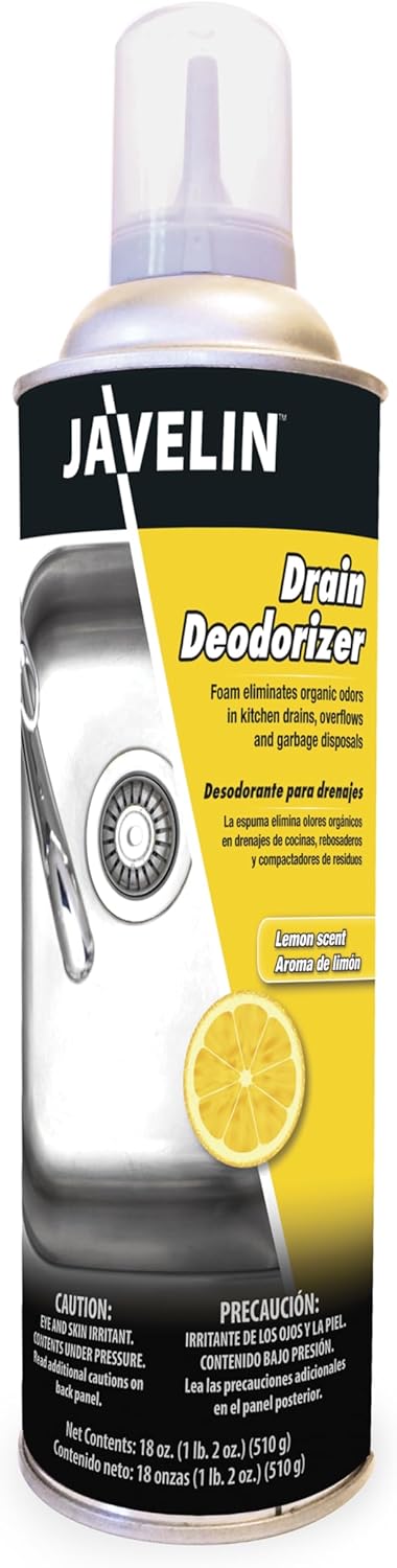 Javelin Drain Deodorizer | Foaming Garbage Disposal Cleaner | Removes Odor Leaves Fresh Lemon Scent