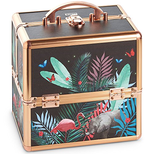 Beautify Small Jungle Professional Makeup Cosmetic Organizer Train Case 10" Lockable Storage Box with Rose Gold Handles