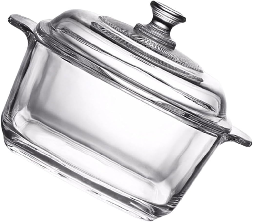 VALICLUD 1pc Thickened Tempered Glass Soup Bowl with Two Handles and Lid Microwave Storage Container for Home and Restaurant Use