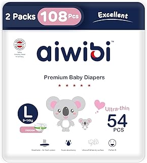 AIWIBI Air Comfort Nappies, Size 4 (9-14kg), 108 Count, Ultra-Soft, Highly Absorbent, Hypoallergenic & Leak-Proof