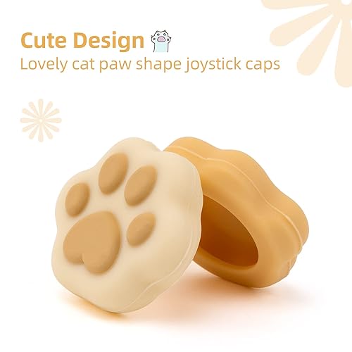 Vista 2 de GeekShare Cat Paw Shape Thumb Grip Caps,Soft Silicone Joystick Cover Compatible with Nintendo Switch OLED Switch Lite (Brown & Yellow)