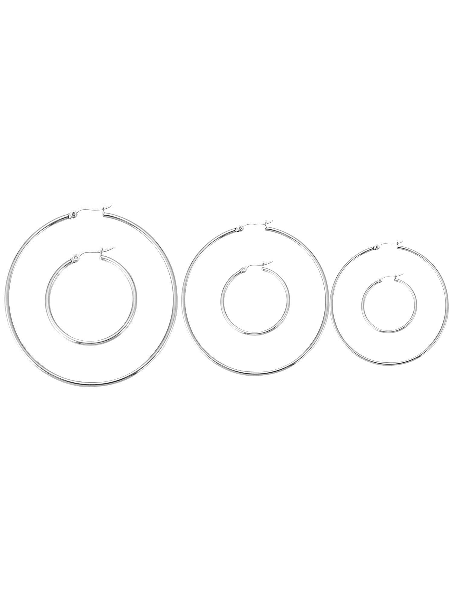 Lot de 6 paires de boucles d'oreilles anneaux en acier inoxydable