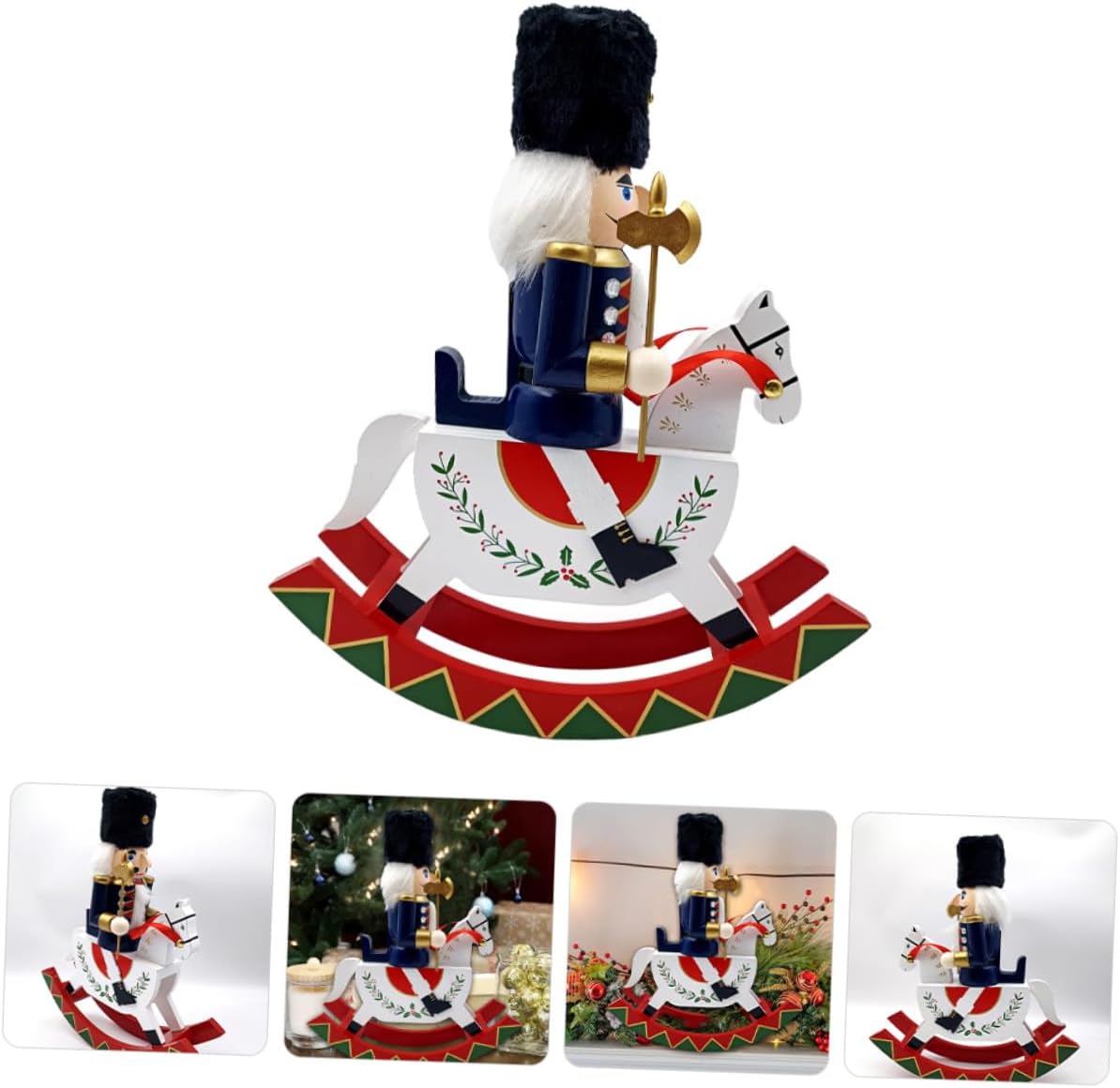 Wooden Christmas Nutcracker Figurine Mounted Warrior Large Hand-Painted Table Centerpiece Decoration for Home Garden Holiday Seasonal Décor
