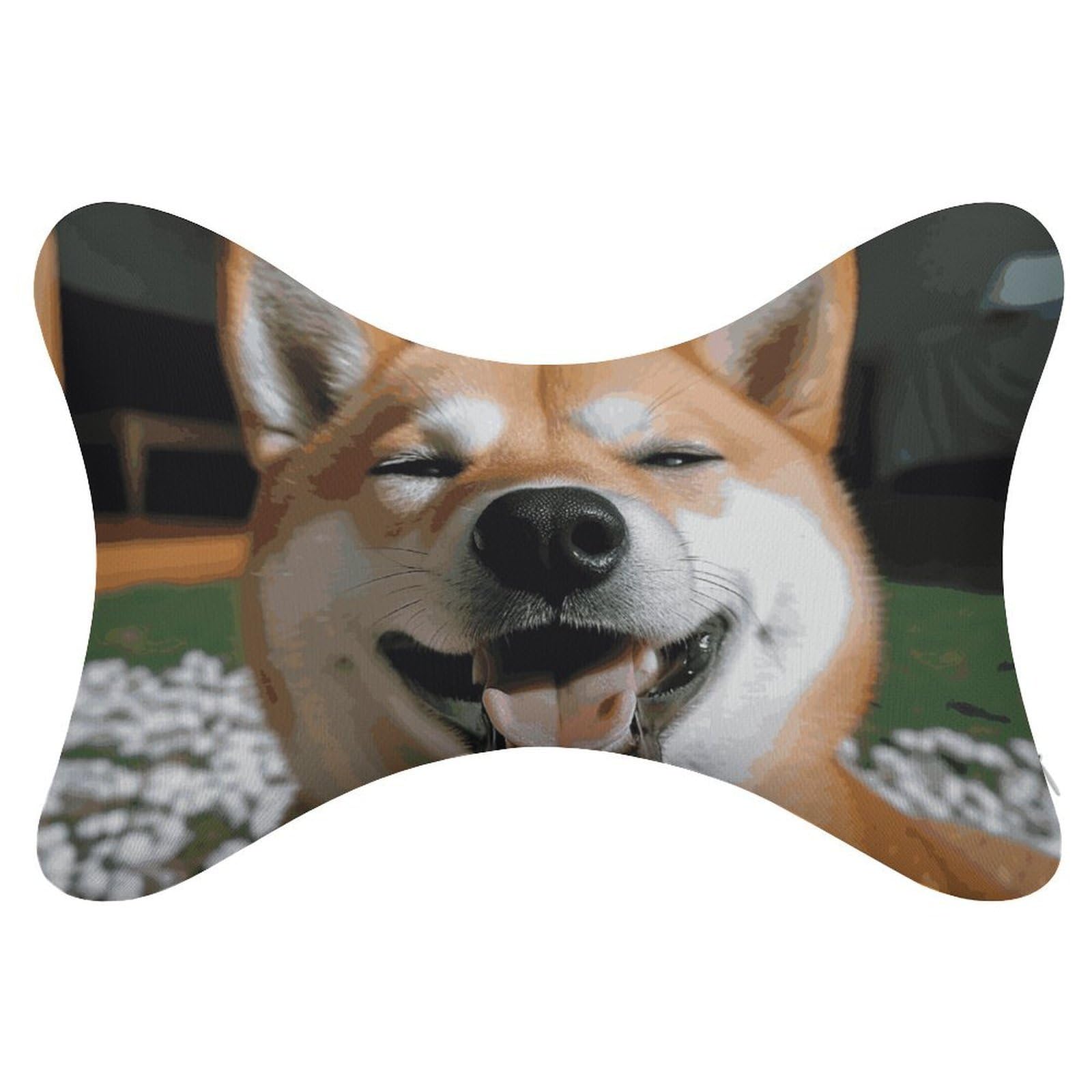 Adfgyerh Style Shiba Inu Smile Tongue Out Pillow ，Memory Foam Pillow Core，Cushion,Provide Neck Support，Car Pillows For Travel Car Seats And Home Offices.