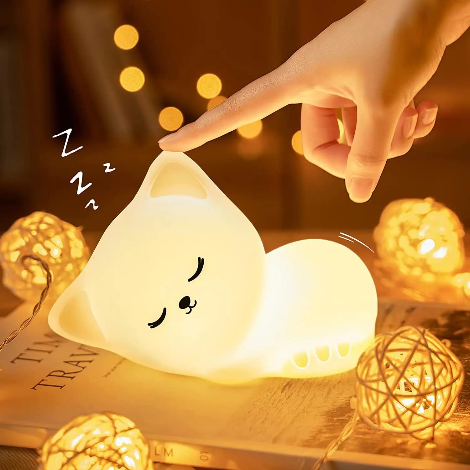 Sleeping Cat Rechargeable Silicone Night Lamp - Cozy Cat LED Lamp, Kids Night Light, Nursery Decor, Birthday Gift, Silicone LED Light, Multicolor