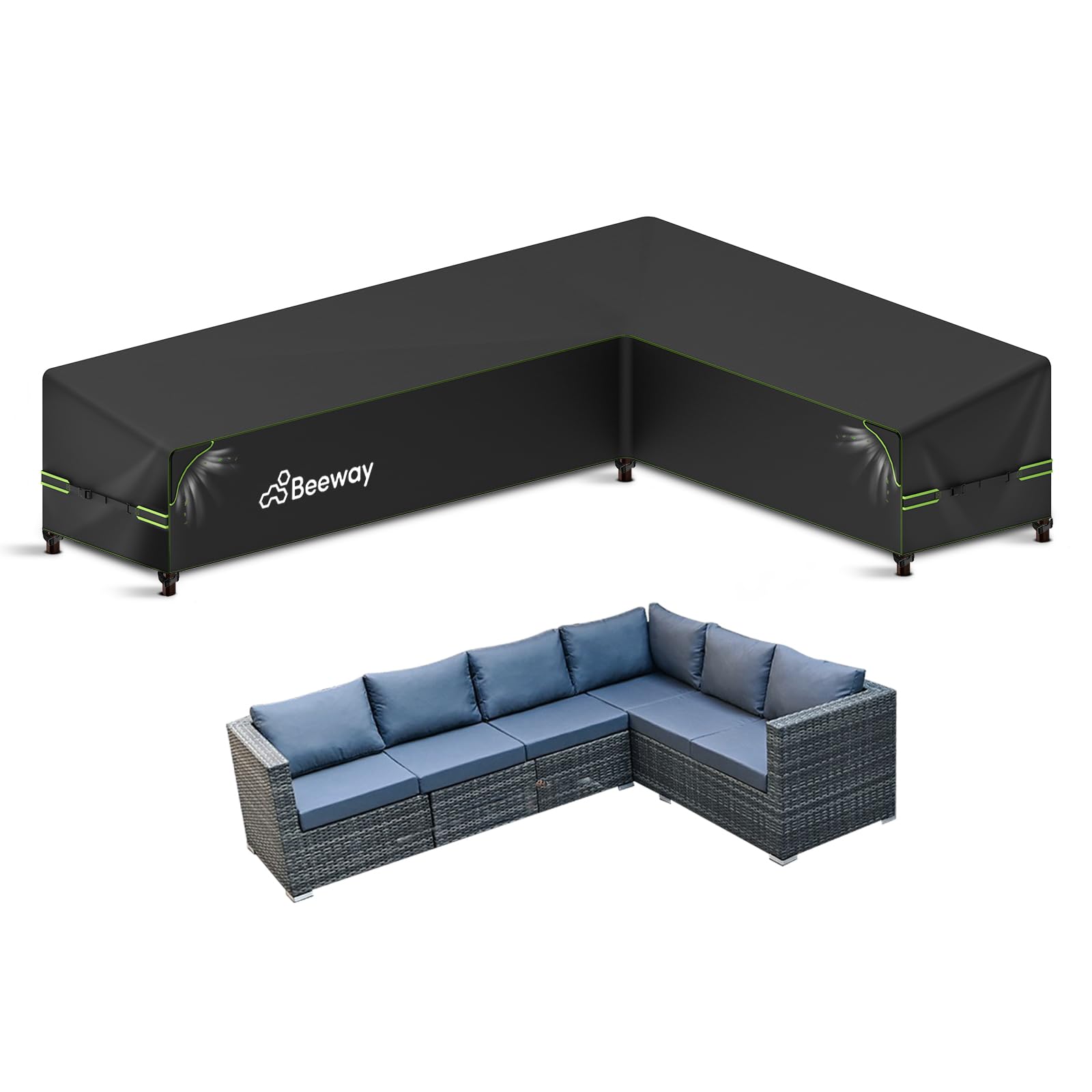 BEEWAY L Shaped Garden Furniture Corner Sofa Cover Waterproof 285x225x87cm — image 1