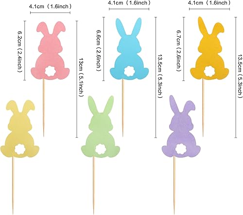 Miniatura 2 de Ercadio 24 piezas coloridas de doble cara para conejos de Pascua para cupcakes de conejito de Pascua, decoración de pasteles, conejo, baby shower