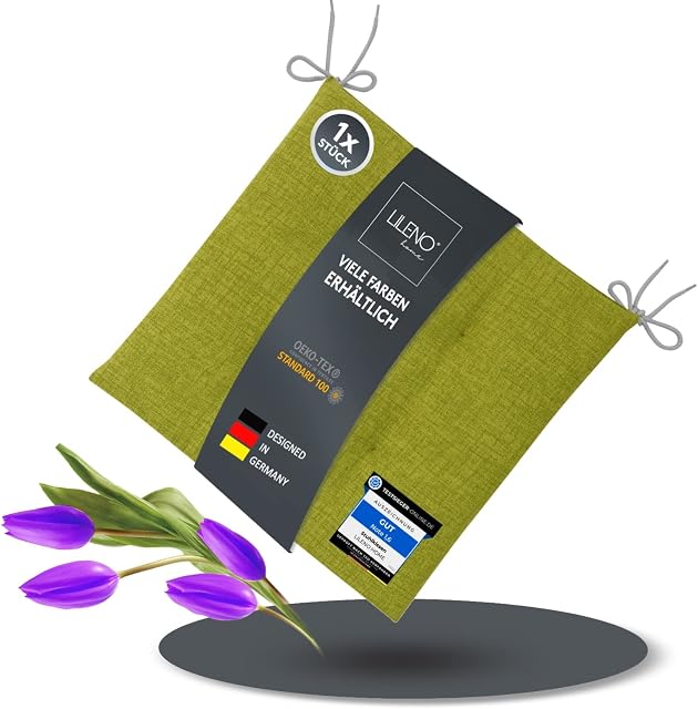 LILENO HOME Zestaw 1 poduszek na krzesło zielone jabłko (40 x 40 x 4,5 cm) - poduszka na krzesło ogrodowe, kuchnię lub krzesło do jadalni - wygodna odporna na promieniowanie UV wewnątrz i na zewnątrz nakładka na