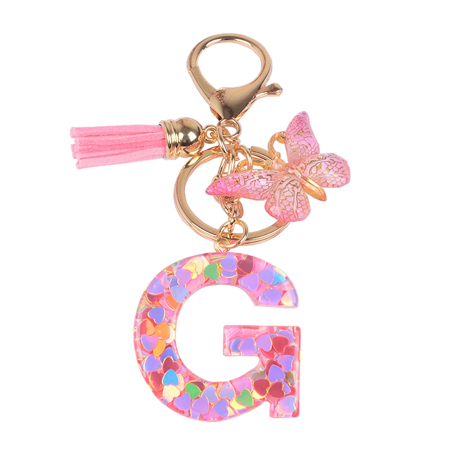 YPYMOD Butterfly Pendant Keychain with Initial G, Pink, Women's & Girls' Keychain