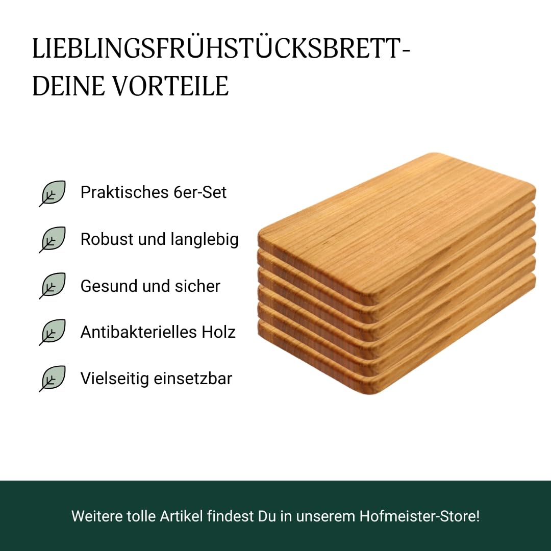 6x Frühstücksbrett Kirschholz 22 cm - 100% Handarbeit, stabiles Brotzeitbrett, Vesperbrettchen für die Stulle, Messer schonendes kleines Brettchen, Holzbrett, Brett Kirsche
