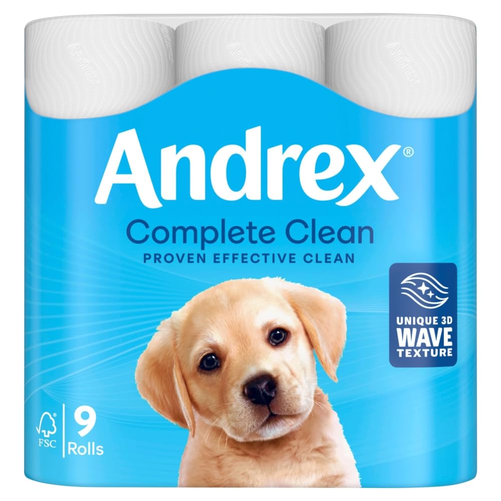 Andrex Classic Clean Toilet Paper Rolls, Pack of 9
