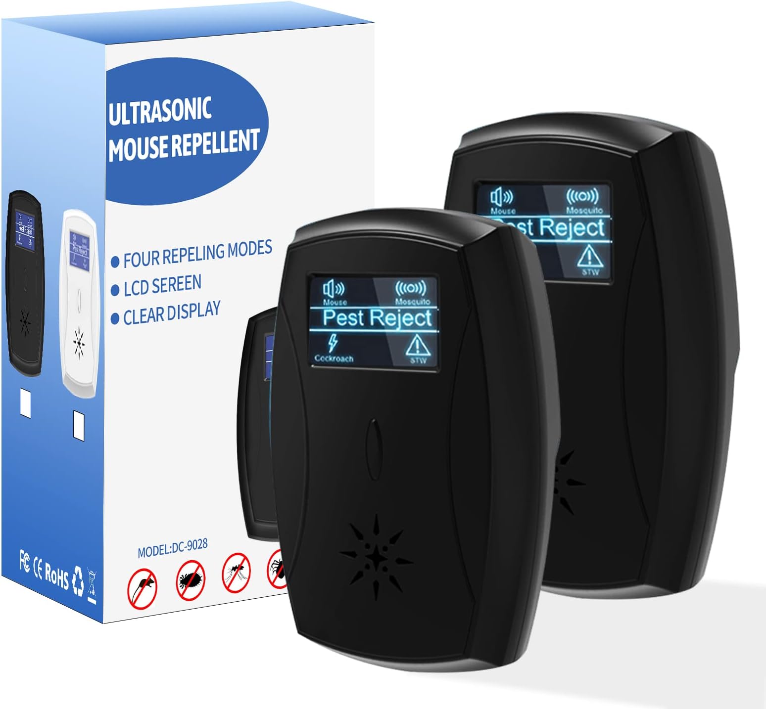 HIYAA Ultrasonic Pest Repeller,4-in-1 Plug in Frequency Conversion Technology Pest Control Electronic Pest Repellent Indoor and Outdoor Efficient Repelling Pest,Safe Human & Pets (2 Pack,Black)