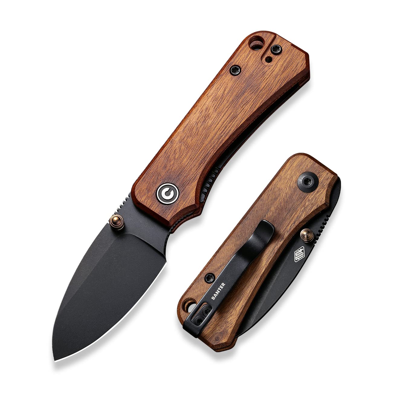 CIVIVIBaby Banter Pocket Knife for EDC, Ben Petersen Folding Knife with 2.34 in Nitro V Steel Blade Cuibourtia Wood Handle, Titanium Thumb Stud Opener C19068SB-2(Wood)