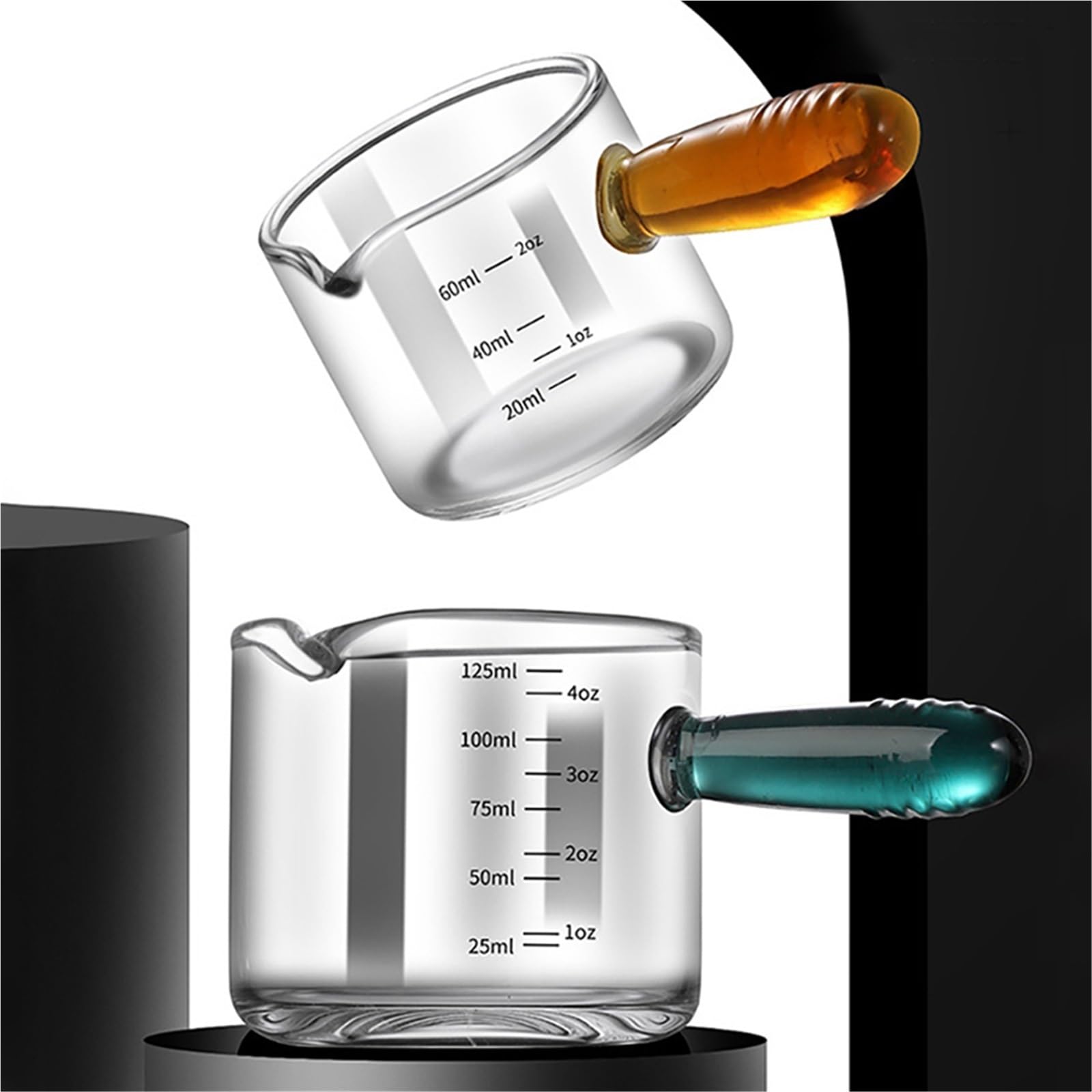 Taza medidora de café expreso con mango, jarra de leche con forma de V, suministros de café, taza medida for cocina, 2 uds.(Yellow80ml)