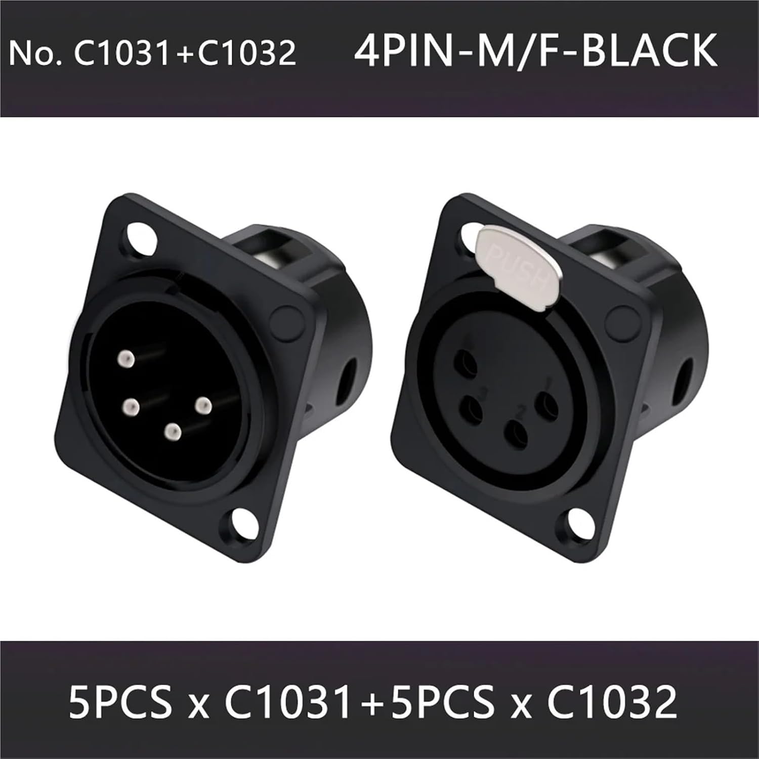 10Pcs 3/4/5Pins XLR Male Plugs+Female Socket Connector Panel Mount Zinc Alloy Shell+Copper Contacts Silver&Black Housing(5xC1031-5xC1032)