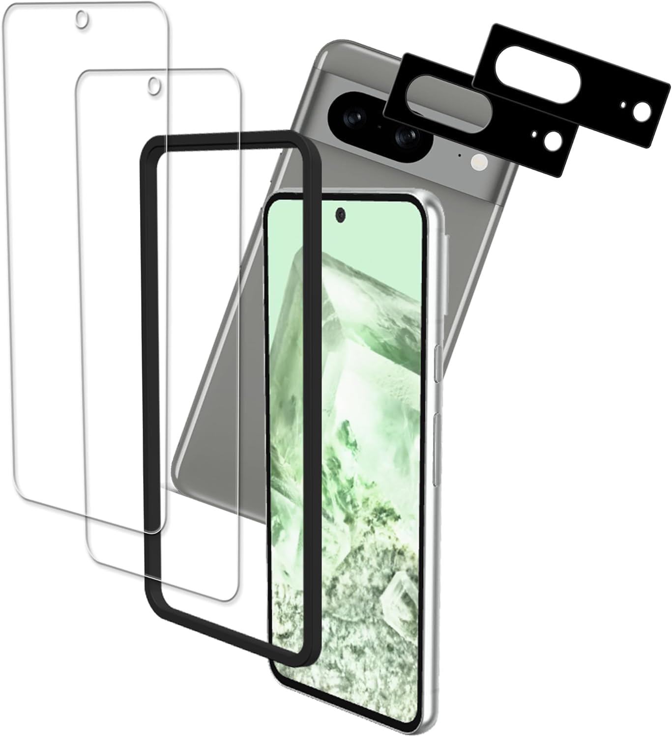 KPNS pixel8 ガラスフィルム【2+2枚セット】ガイド枠付き 日本素材製…