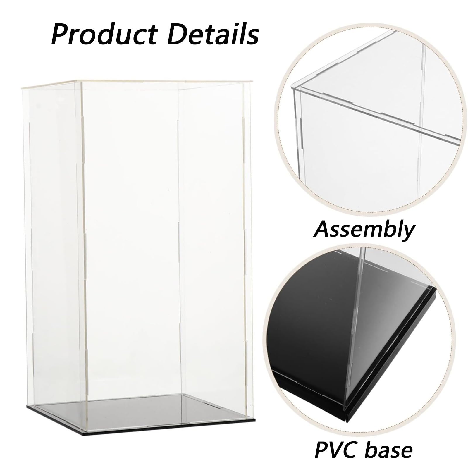 Acryl Vitrine Selbstmontierbare Schaukasten, Präsentation Staubdichter Schutz Vitrine mit Schwarzem, Blind Box Vitrine Modellauto für Figuren, Modelle Transparente(H35cm,LxW 20x20cm)