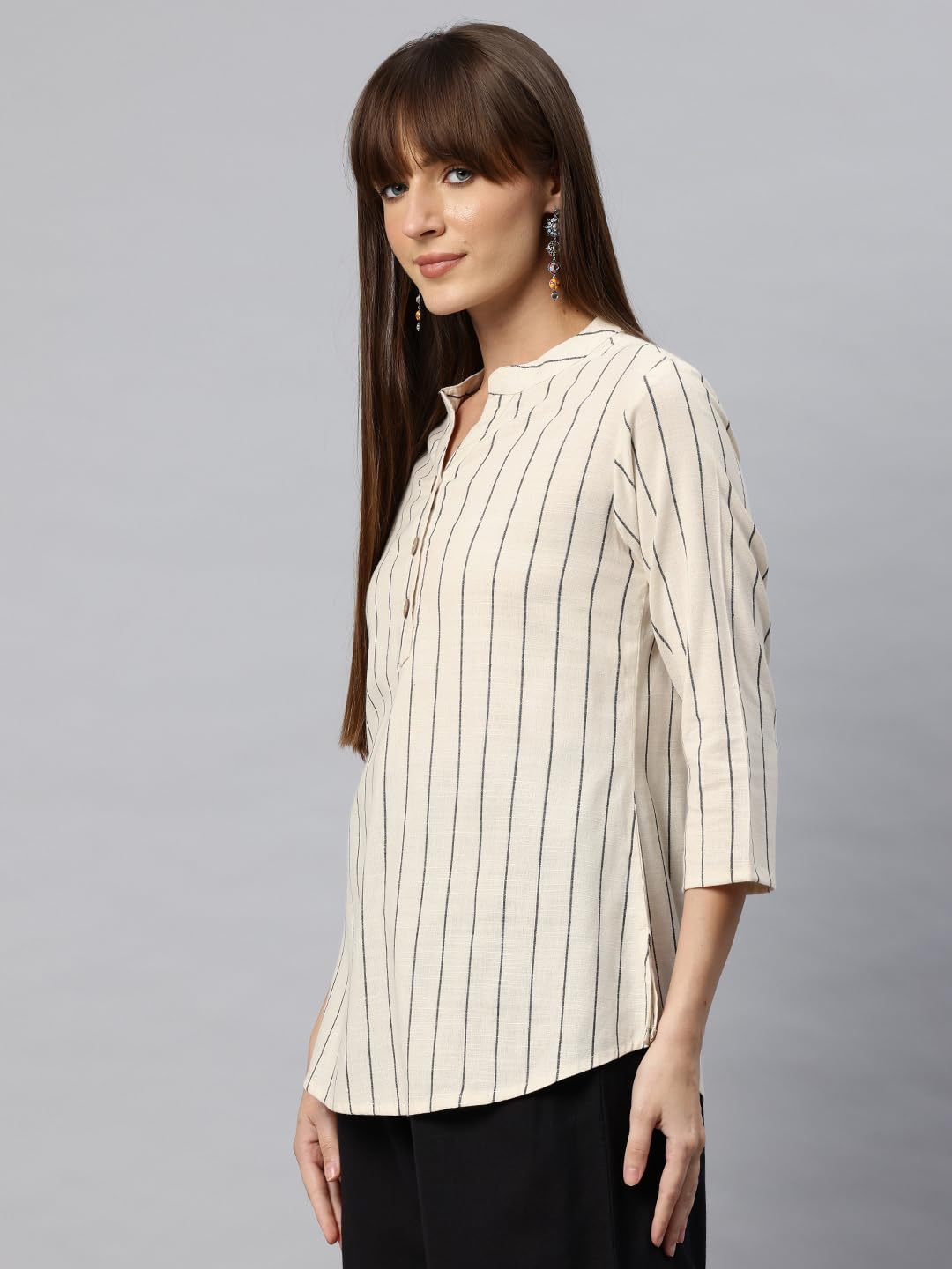 Cottinfab Off-White and Black Striped Cotton Top 1