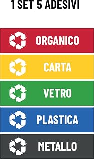 Pegatinas para recogida selectiva, juego de 5 recipientes, orgánico, papel, vidrio, plástico, metal, 21 x 6 cm (5)