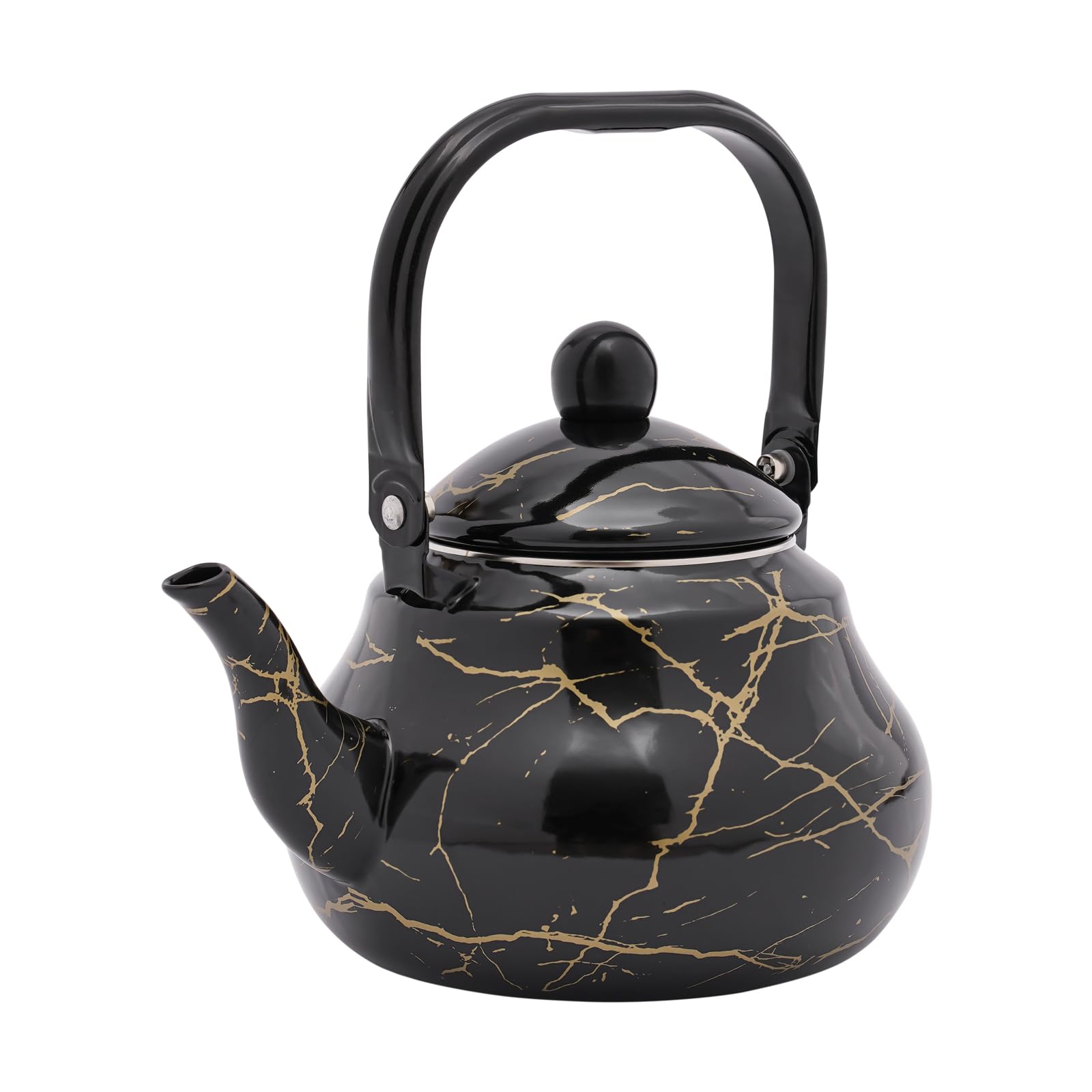 Hervidor de agua esmaltado de 2,1 L, con forma de pera, inducción, con asas y tapa, para hornos electromagnéticos, hornos de gas, cerámica, 21 x 21 x 14,5 cm, color negro