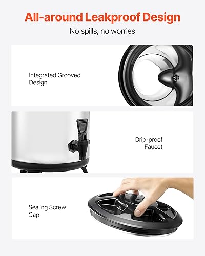 Miniatura 5 de VEVOR Dispensador de bebidas aislado, servidor térmico de bebidas de acero inoxidable de 3.2 galones12L con espiga y pantalla de temperatura,