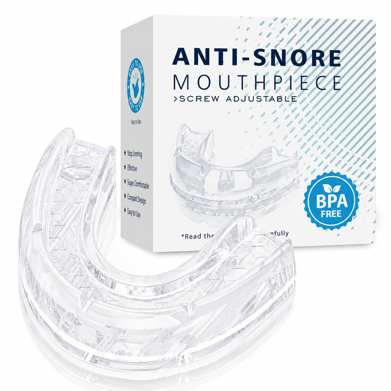 Avanzado Dispositivo Antironquidos – Férula Anti Ronquidos para Dormir, Solución Eficaz para Combatir los Ronquidos y Mejorar la Respiración Nocturna, Blanco Transparente