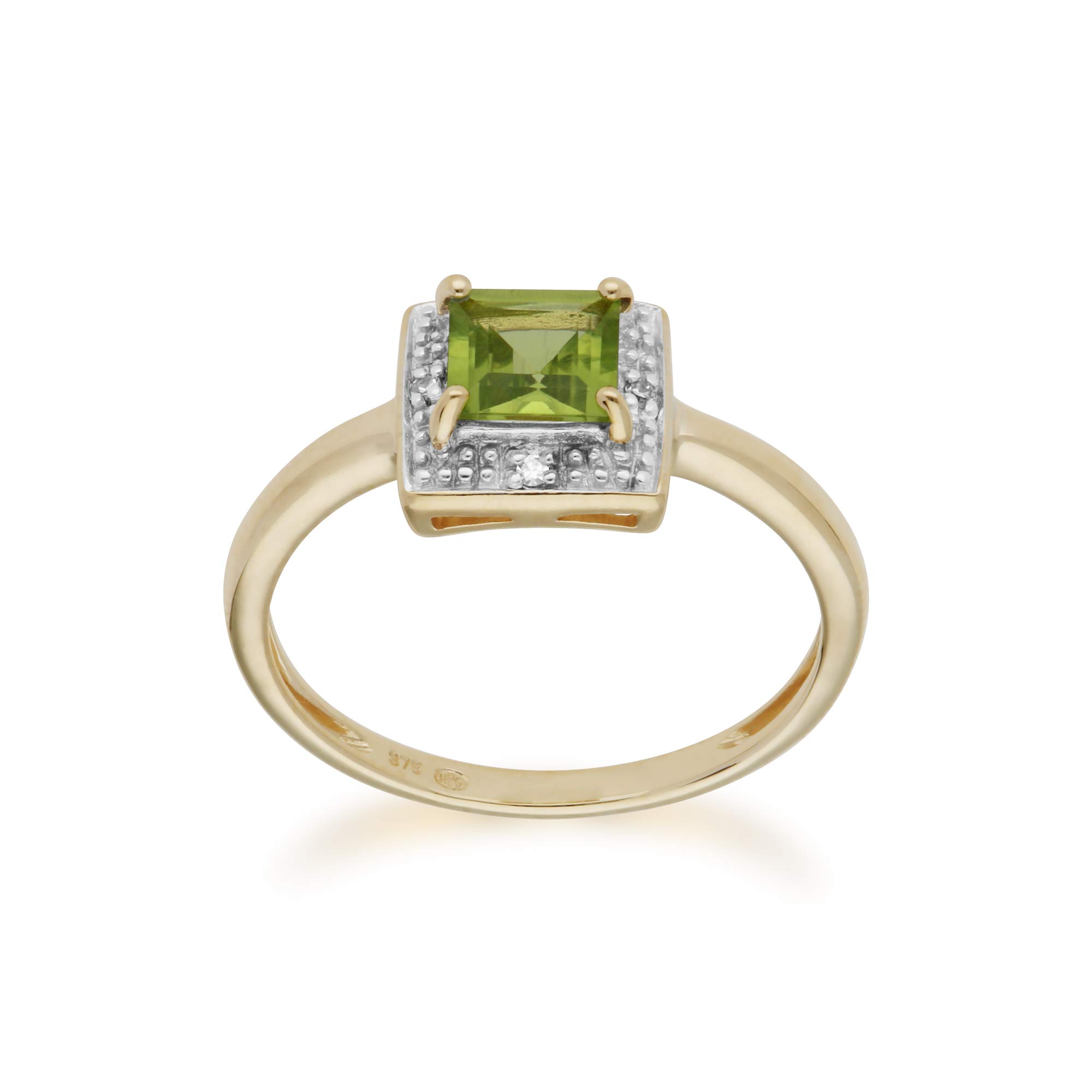 Ivy Gems9K Yellow Gold Peridot with Diamond Square Ring