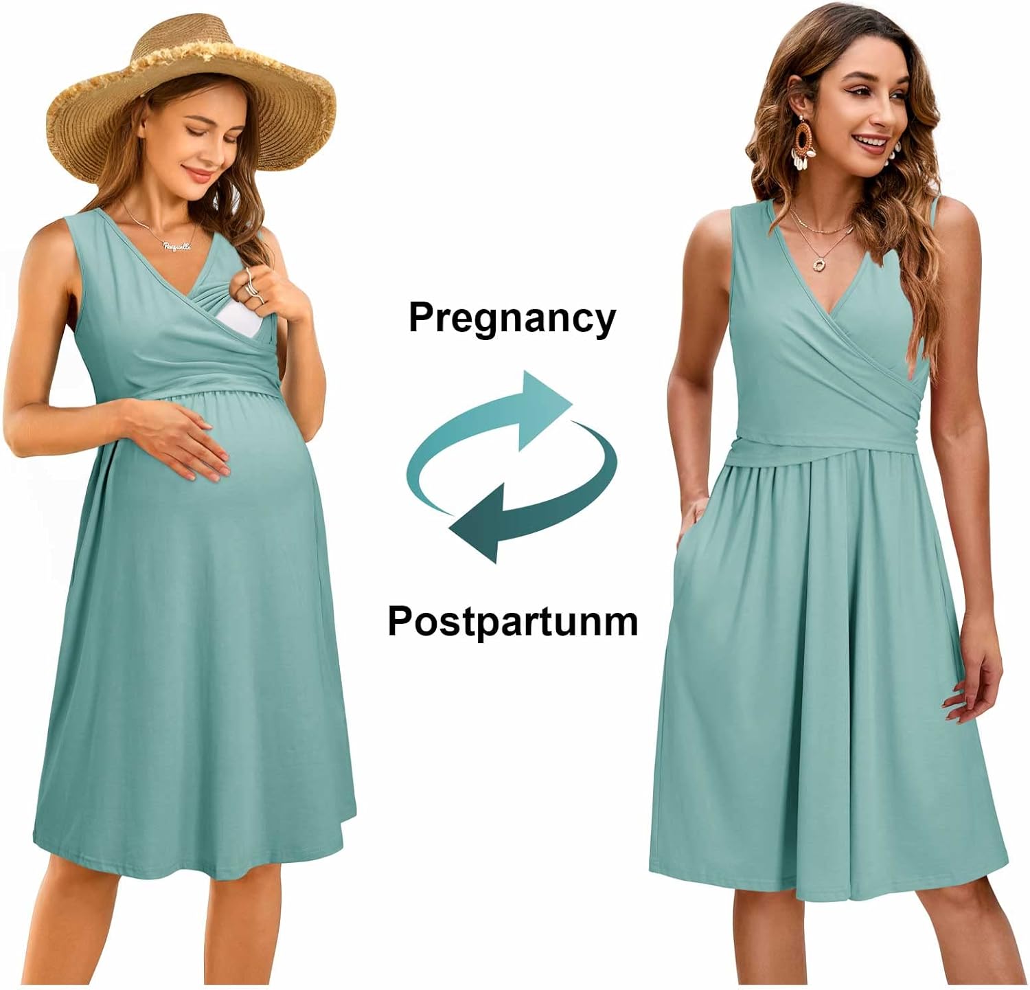 OUGES Womens Maternity Dresses for Photoshoot Nursing Pregnancy Baby Shower Dress(Gray Blue,L) - Image 4